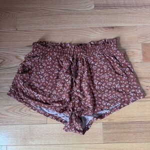 Aeropostale Rust Floral Drawstring Athletic Shorts